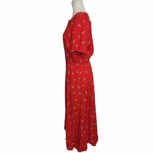 VINTAGE 90s dress Liz Claiborne red bandana print‎ southwestern midi M - Picture 2 of 9